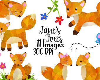 Watercolor Foxes Clipart - Cute Fox Download - Instant Download - Renards