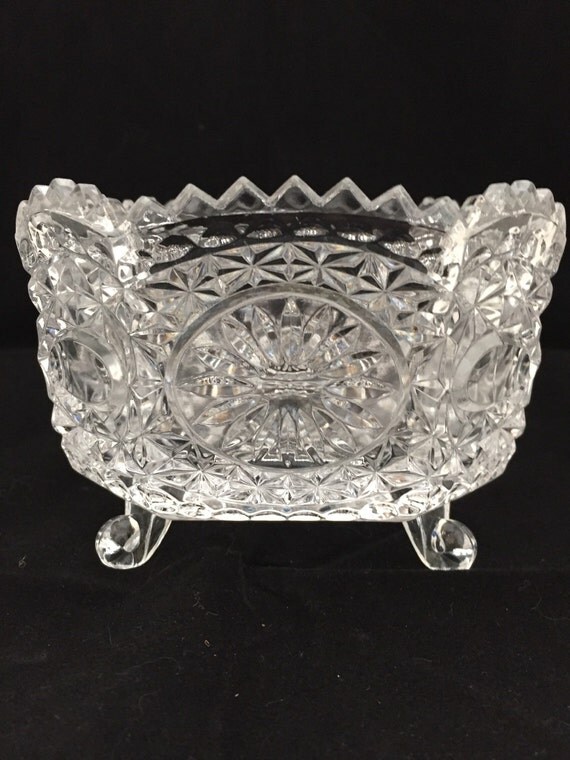 Crystal Candy Bowl Footed Crystal Bowl Etched Glass Design