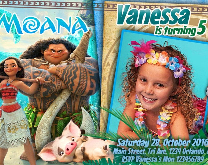 Birthday Invitation with Photo Disney MOANA - Disney Party - We deliver your order in record time!, less than 4 hour! Best Value