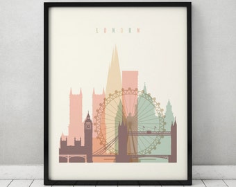 London print, Poster, Wall art, cityscape, London skyline, City poster, Typography art, Gift, Home Decor, Digital Print, ArtPrintsVicky