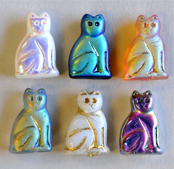 20mm Seated Cat Bead Czech Glass Cat Beads Mixed by BeadRhapsody