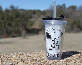 Personalized snoopy clear 16 oz. tumbler