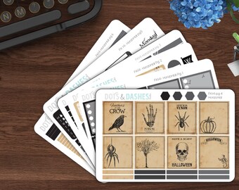 FKH2-H, Horizontal Halloween Kit, Vintage halloween stickers, retro stickers, Erin condren horizontal stickers, horizontal planner stickers