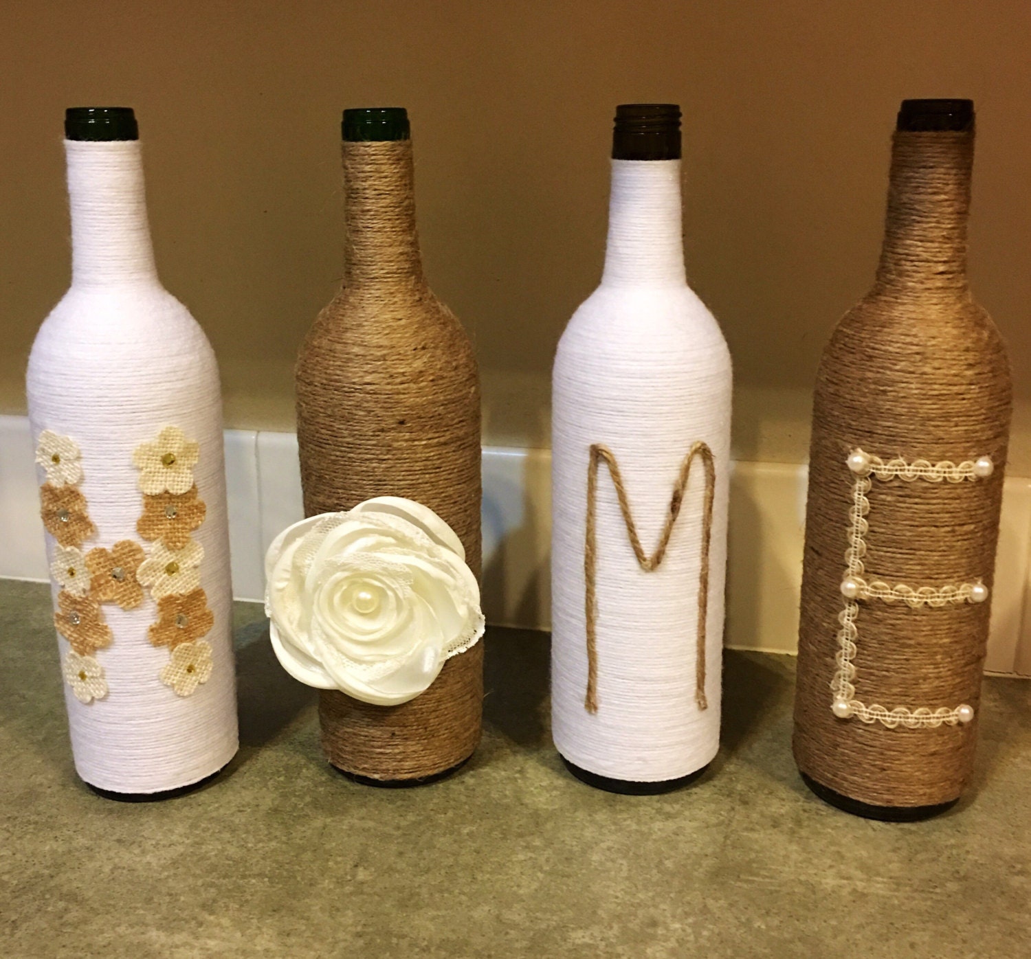 Wine bottle decor Rustic home decor farmhouse decor country