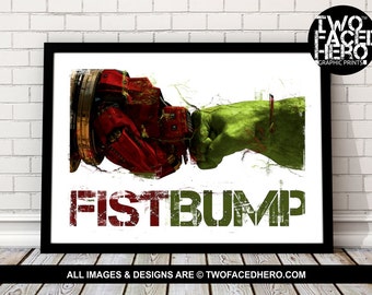 Fist Bump Incredible Hulk & Iron Man A4 or A3 Poster, Ironman Print, Avengers, Art, Marvel Inspired, Hulkbuster, Bruce Banner, Tony Stark