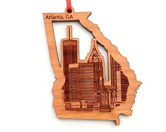 Atlanta Georgia Christmas Ornament - Detailed City Skyline in Georgia State Shape Cutout