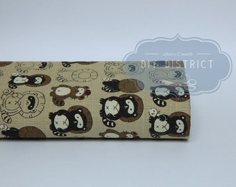 Japanese Tanuki beige background fabric.