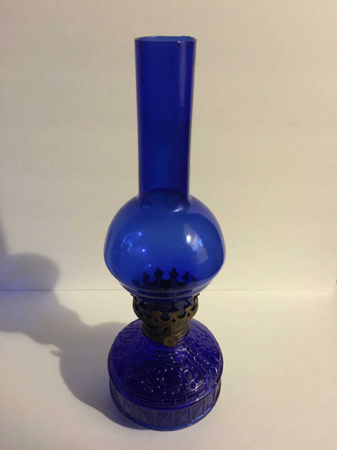 Vintage Blue Glass Oil Hurricane Lamp