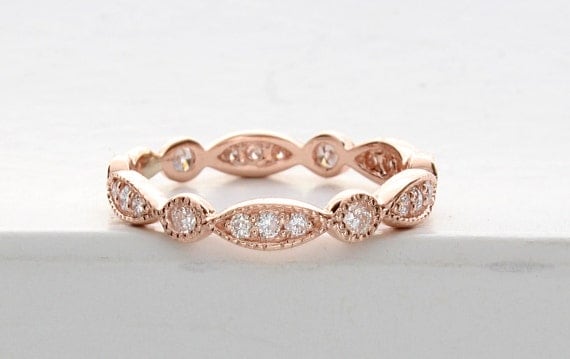 Rose Gold Art Deco Wedding Band Rose Gold Vintage Wedding