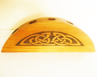 Celtic wooden candle holder, Celtic carved half-moon candlestick holder, Irish candle holder