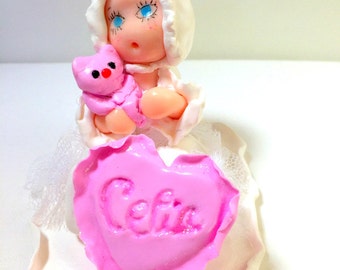 Decoration baptism/figurine cake, doll, fimo, fact hand/custom/thumbnail/baptism/baby shower/cake birthday girl/birth