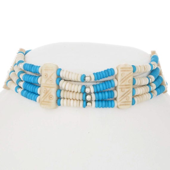 Native American Turquoise Bone Choker Necklace by
