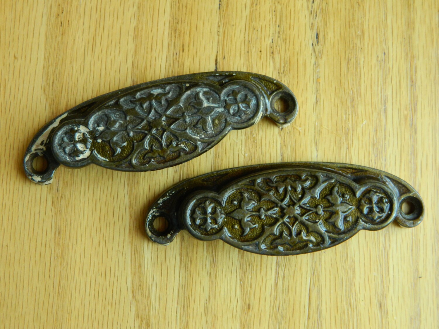 2 Cast Iron Bin Pulls Antique Drawer Handles Vintage Drawer