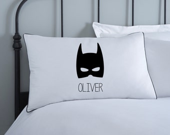 Batman Pillowcase | Kids Pillows | Monochrome Bedding | Personalised Batman Pillow Case | Cotton | Batman Bedding | Kids Pillows