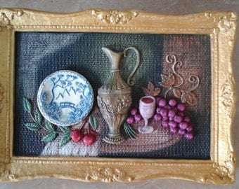 Still Life Chalkware Picture, 1965 Universal Statuary Corp, restyled 60s home decor