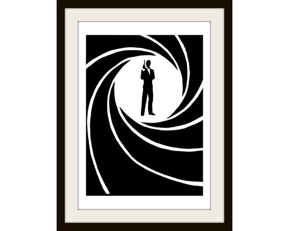 James Bond Black and White Silhouette Print Free Shipping