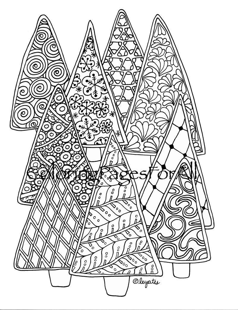 Christmas Trees Zentangle inspired adult coloring page