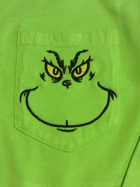 Grinch embroidery pocket tee on long sleeve/short sleeve port