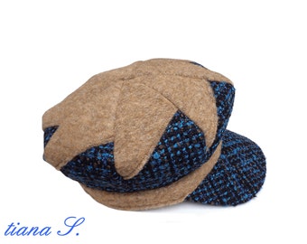 Patchwork CAP, petrol-Brown, boucle wool