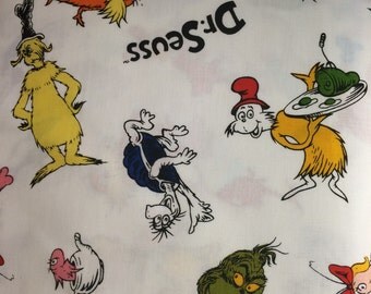 Dr Seuss Fabric, Grinch fabric, Green eggs and ham fabric, Lorax fabric, Horton fabric, book fabric, preschool