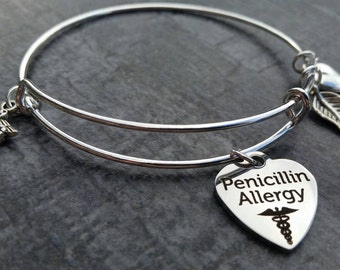 medical ID bracelet, penicillin allergy, medical alert bracelet, adult emergency bracelet, Penicillin Bracelet, Medical alert Jewelry, kids