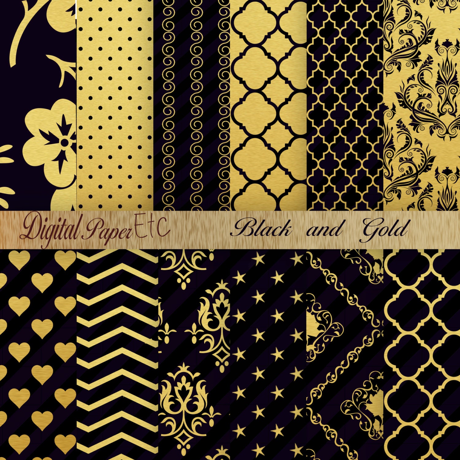 Download Black and Gold Digital Paper Black and Gold by digitalpaperetc