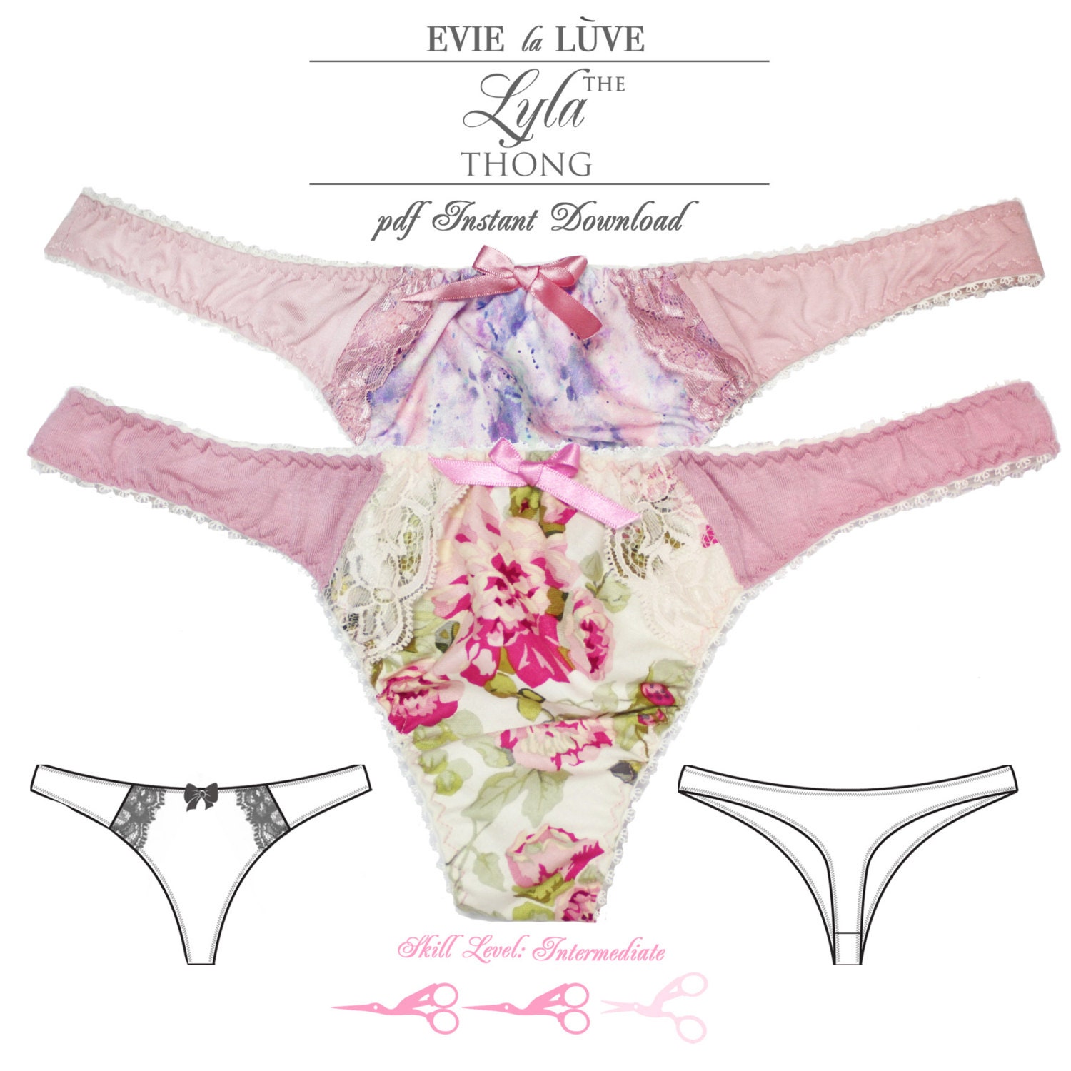 DIGITAL Lingerie Sewing Pattern Lyla Thong Pdf Instant