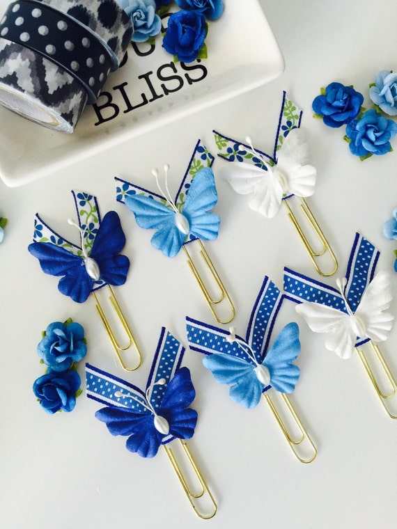 BLUE BUTTERFLY Jumbo Paper Clips set of 3 by SweetPaperBliss