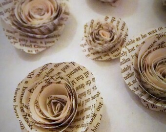 Book Page Roses - Set of 12 - Paper Roses - Paper Flowers - Centerpiece - Wedding Decor