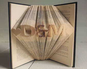 Paper Anniversary Gift for Him - Folded Book Art Featuring Custom Initials and Hearts
