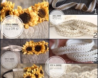 Customize Your Own Sunflower Headband. Flower headband. Flower crown.