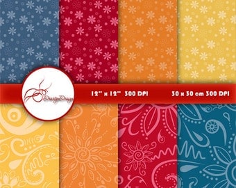 Floral Digital Papers Pack, scrapbook papers floral, floral background, flower digital paper, instant download, summer colors 130