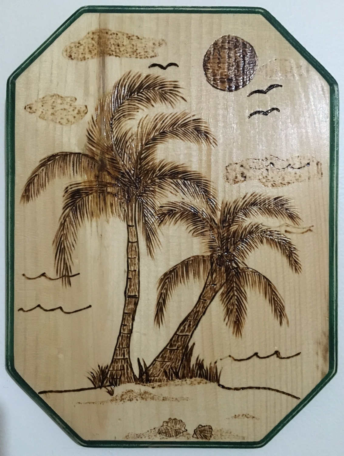 Wood Burned Palm TreeTropical Wall DecorWooden Palm Tree