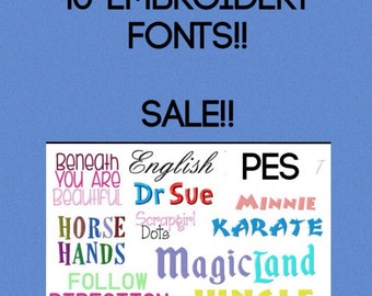 10 Embroidery Fonts PES Instant Download on SALE!!!