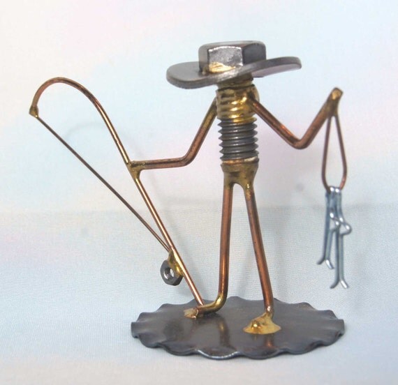 Welded NUT and BOLT Cowboy FISHERMAN With His by EnjoyingAntiques
