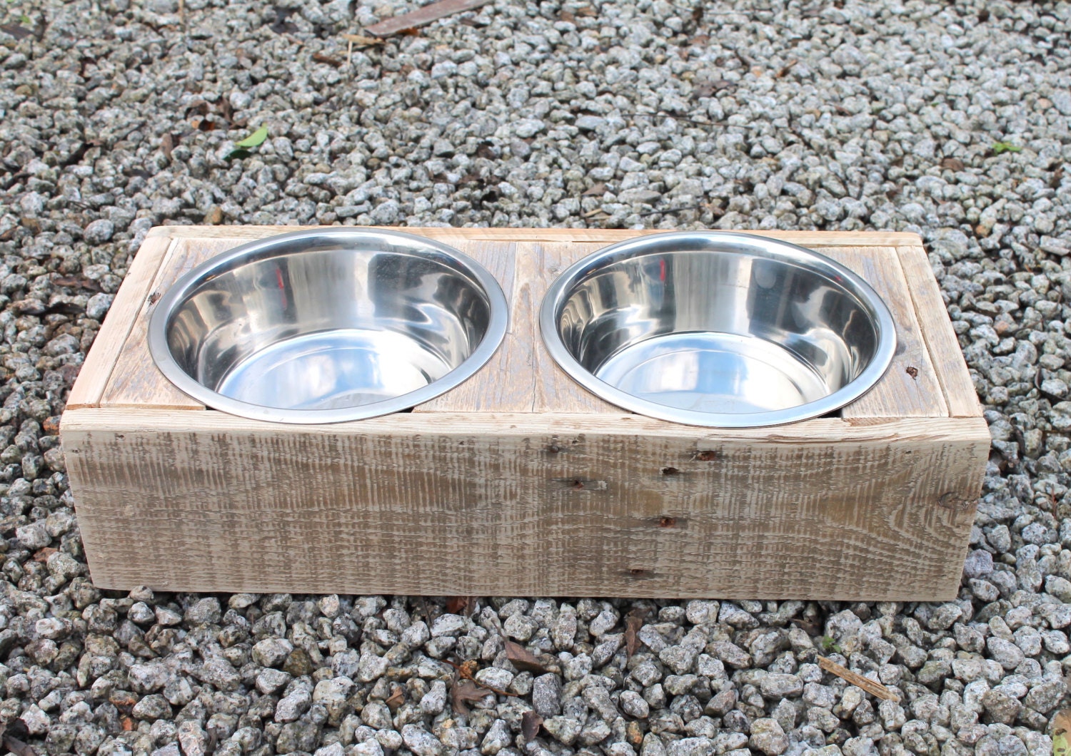 Wooden dog bowl stand made from reclaimed pallet timber