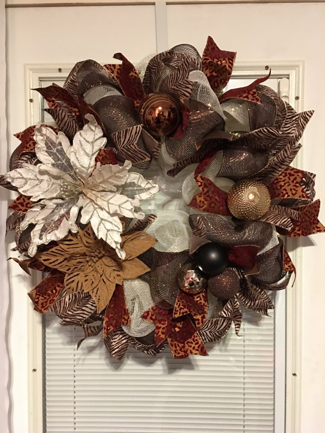 Brown Christmas wreath, Christmas wreath, mesh wreath, animal print
