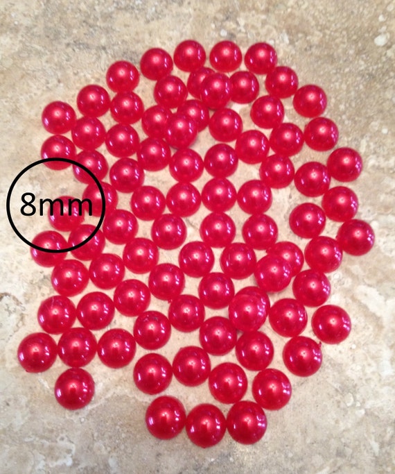 Red Pearls Pkg 80 Red Flatback Pearl Gem by JewelsofYarnandBeads