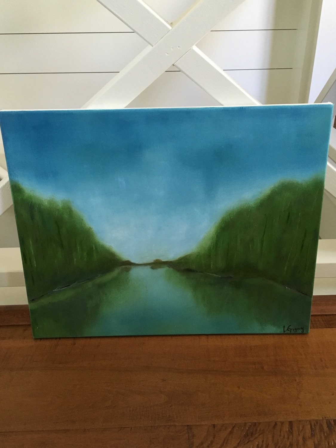 Lake Scene Oil Painting 16x20 hand by DesignsbyLaurelLeigh