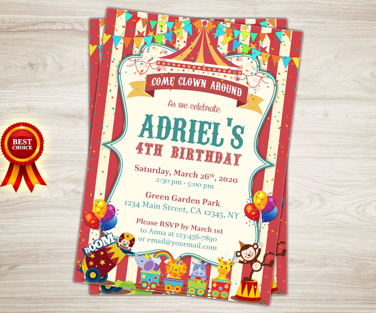 Circus Birthday Invitation. Circus Invitation. Printable