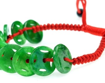 Feng Shui Jade Stone Coin Bracelet - Good for Luck and Prosperity - 91039