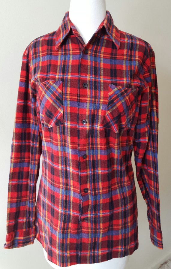 Vintage Saugatuck 100% Preshrunk Plaid Flannel Mens Shirt Size