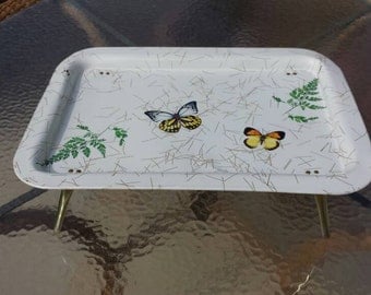 Mid century Butterflies and ferns, Lap table/T.V. tray. White background.