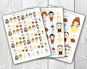 Princess and Beast Stickers, Beauty, Princess, Kawaii, Cute Stickers, Planner Stickers, Pretty, Erin Condren, ECLP