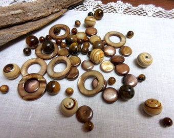 Jewelry Beads Brown Beads Round Coin Pendant Bead Kit * DIY Jewelry Kit * Bead Kit, Jewelry Making Kit Jewelry Supplies