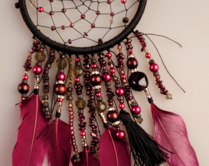 Burgundy Dreamcatcher Dream сatcher gift idea dreamcatchers boho burgundy dreamcatcher wall handmade gift burgundy decor gift garnet stone