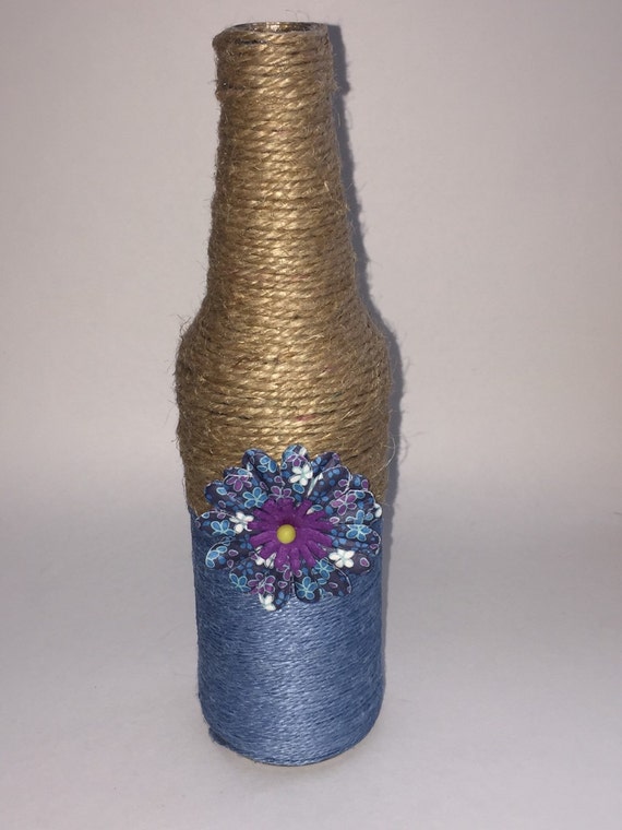 Twine wrapped vase with flower embellishments. by JazAndPen