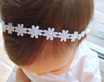 White Flower Halo Headband, baby headband, halo headband, baby girl, girl toddler, newborn photo prop