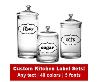 Custom Kitchen Canister Label Set, Choose Text/Font/Color, Kitchen Container Labels, Kitchen Storage, Pantry Label Set, Kitchen Decals