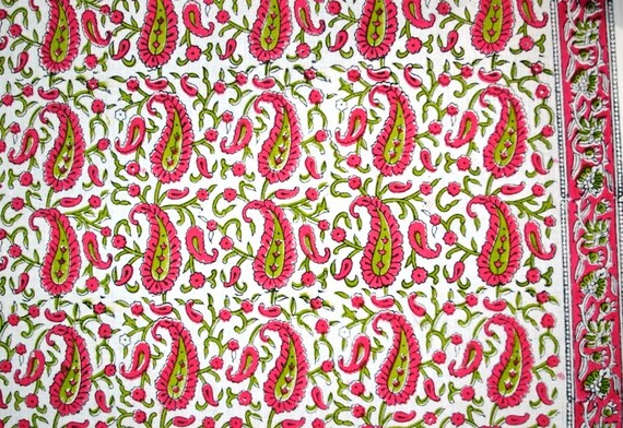 1 to 50 Yards Indian Block Printed Cotton Paisley by FabricOfIndia